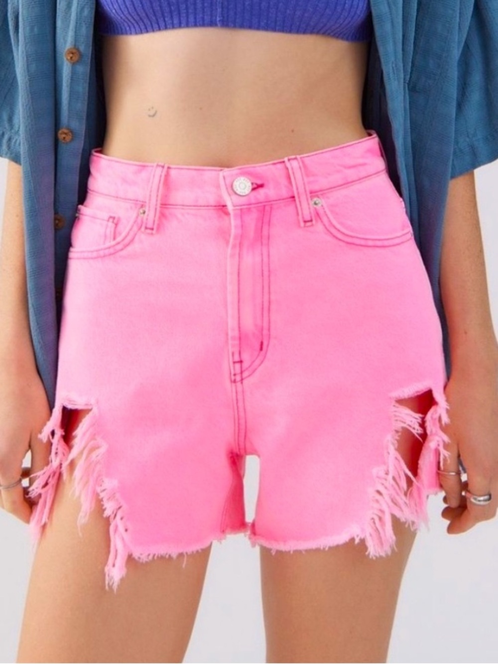BDG Urban Outfitters Women 28 Hot Pink High Rise Chewed Hem A-Line Denim Short
